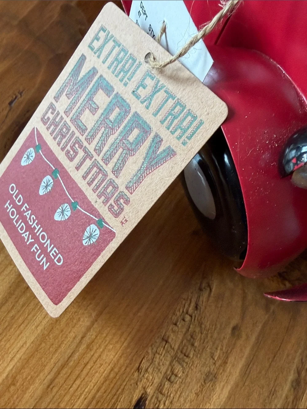 Red Holiday Metal Truck Decor with Wreath - Rustic Home Holiday Accent